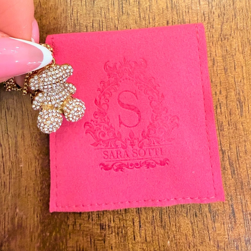 18k Gold Plated Stainless Steel Sara Sotti Teddy Bear Necklace With Crystals
